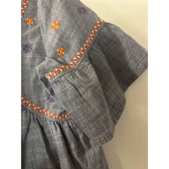 Cat & Jack S 6-6X Blue  bell sleeve girls embroidered floral boho cotton blouse - Picture 5 of 9